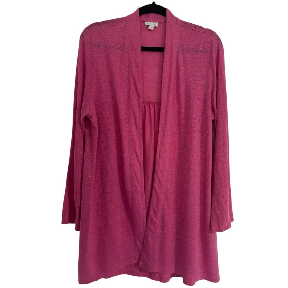 j jill Love Linen M Long Sleeve Open Front Knit Sweater Pink Long Length